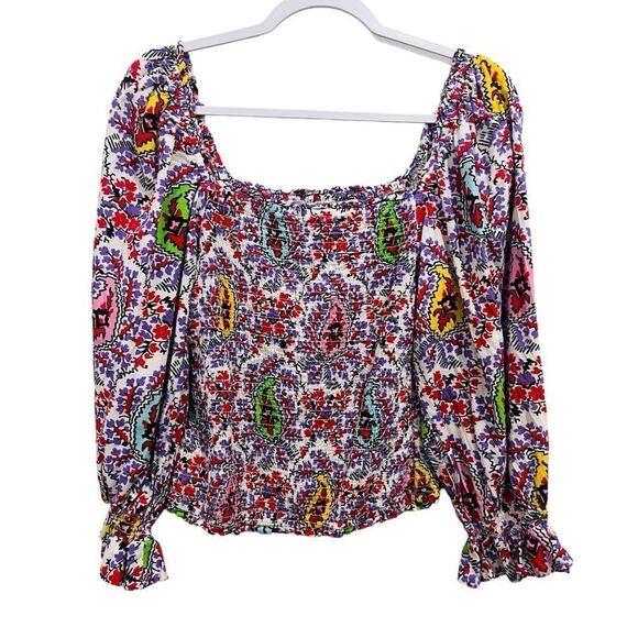 RHODE Purple long sleeve square neck smocked Alicia top size medium m - Picture 7 of 13